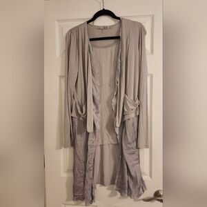Miilla Two Textile Long Line Faux Cardigan in Grey NWOT